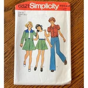 Vintage 1970s Simplicity 6821 Sewing Pattern Sz XXS Jacket Dress Skirt COMPLETE